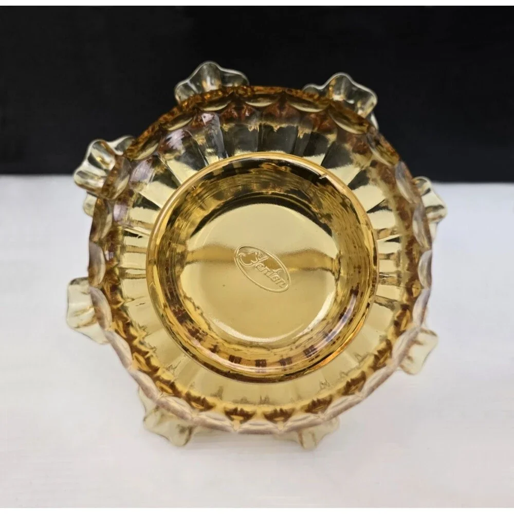 Vintage Fenton Colonial Amber Thumbprint Glass Basket  8